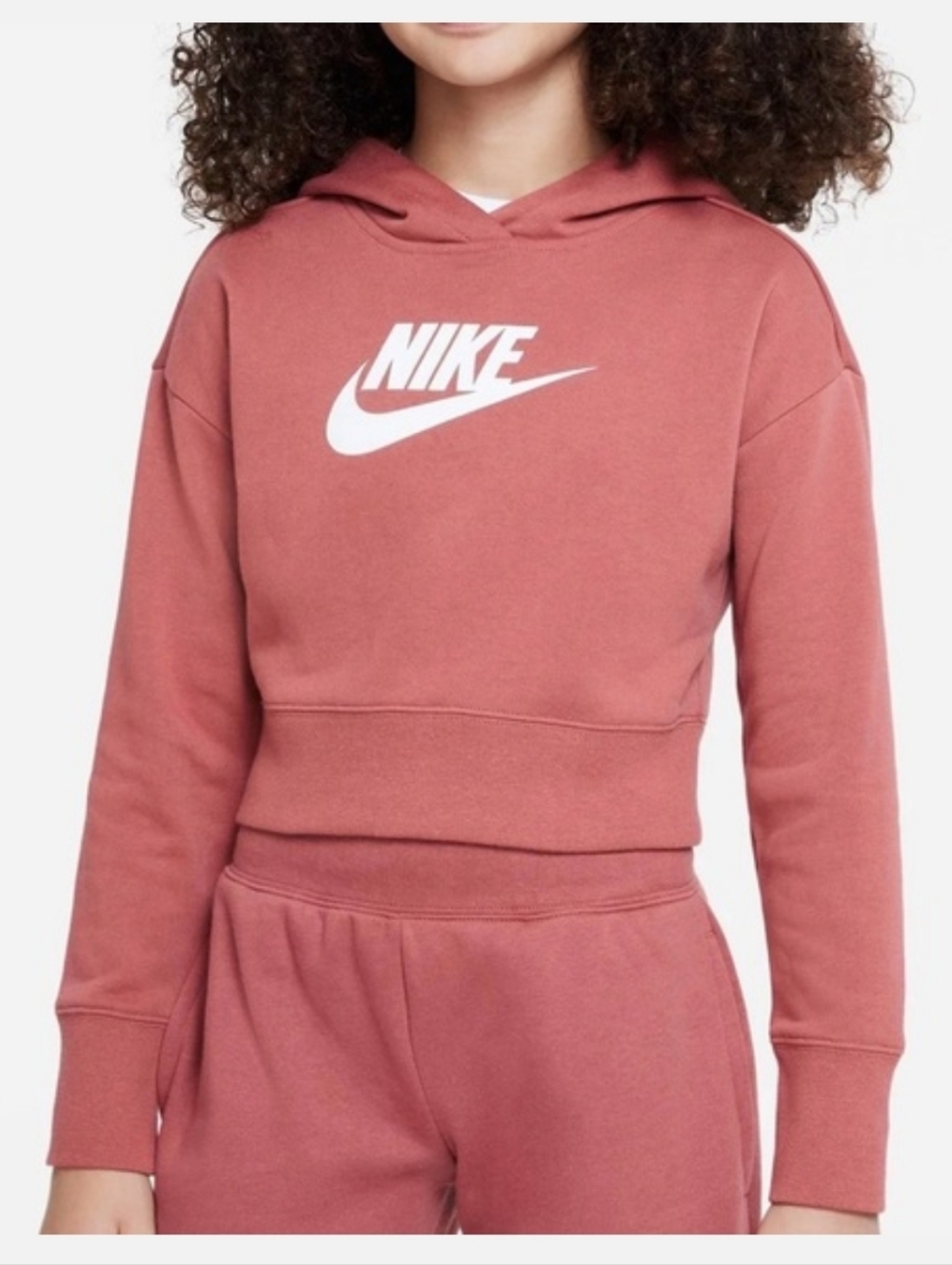 Nike Sportswear Club Girls French Terry Cropped Hoodie 'Adobe' Medium